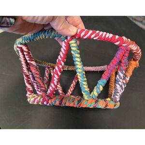 Metal Frame Woven Rope Basket 12" Colorful Boho Storage Organizer Home Decor